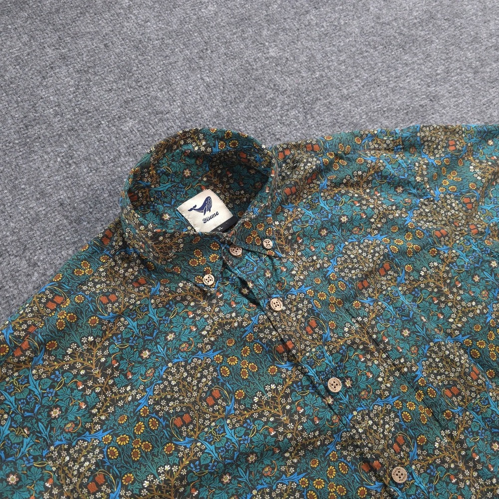 Yiume Shirt Mens XL Multicolor Floral Print Hawaiian Beach Artistic Aloha Whale